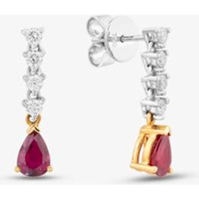 18ct Two Colour Gold Ruby & Diamond Dropper Earrings 39724