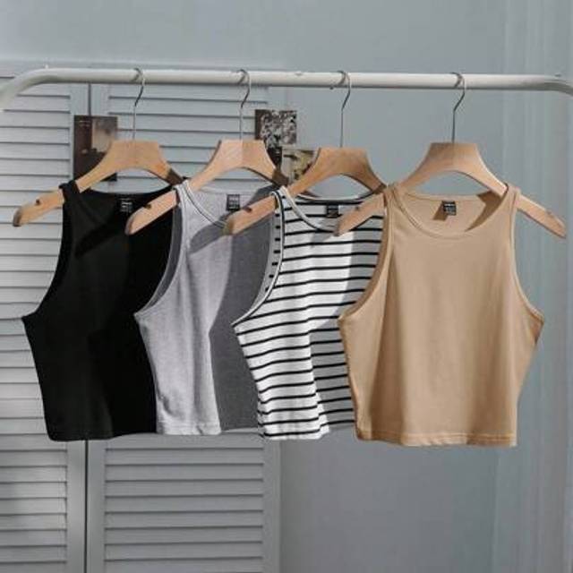 SHEIN 4 Piece Women&#39;s Casual Black And White Striped Tight Fitting Vest Top, Versatile For Summer Back To School