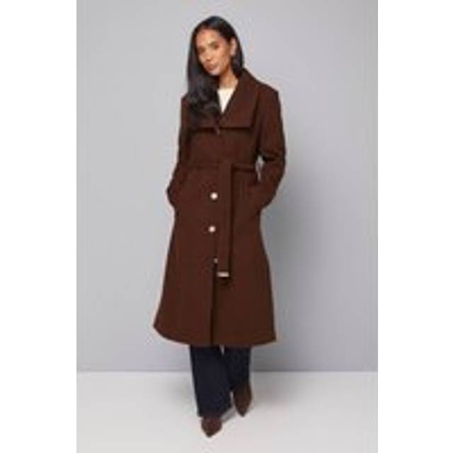 Wallis Knitted Collar Button Through Wrap Coat In Chocolate - chocolate - 18