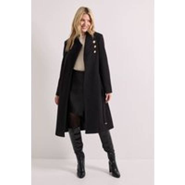 Womens Funnel Neck Belted Coat - Black - 18