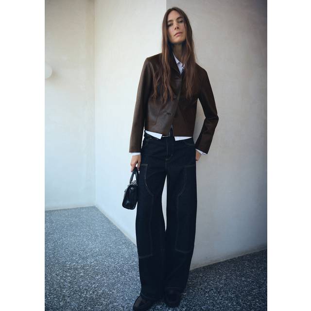 Leather-effect jacket with pockets chocolate - Woman - 4XL - MANGO - Chocolate