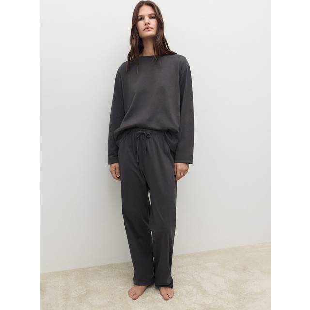 Two-piece plain cotton pyjamas charcoal - Woman - XL - MANGO - Charcoal