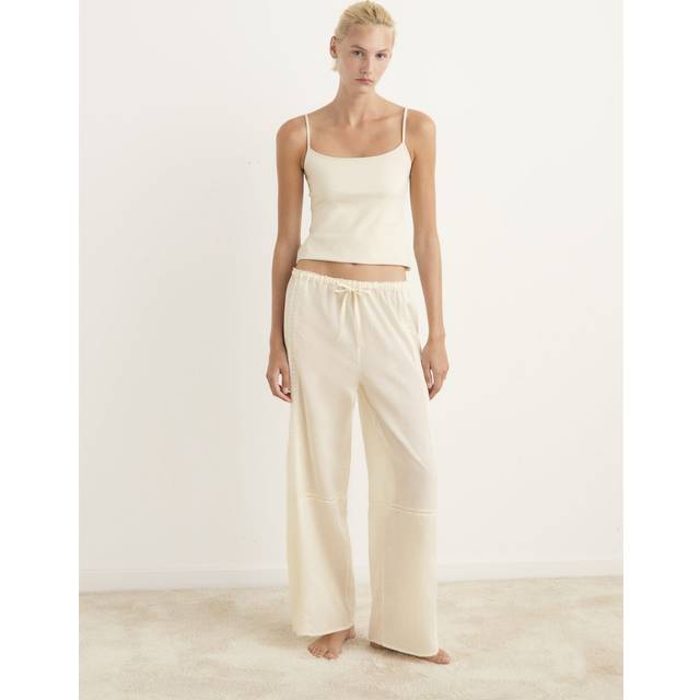 Cotton lace pyjama trousers with drawstring vanilla - Woman - M - MANGO - Vanilla