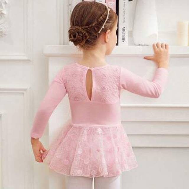 SHEIN Young Girl&#39;s Long Sleeve Dance Leotard For Performance, Exercise, Recital, And Examination