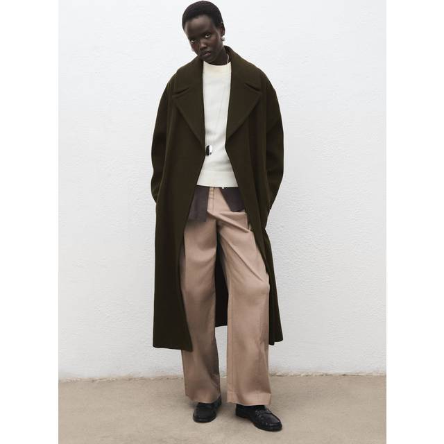 Virgin wool coat with belt khaki - Woman - XXS - MANGO - Khaki