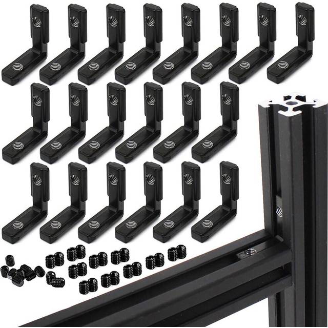 20Pcs 20S L Shape Black Inner Corner Connector Joint Bracket with Screws for 2020 Aluminum Profile Slot 6mm