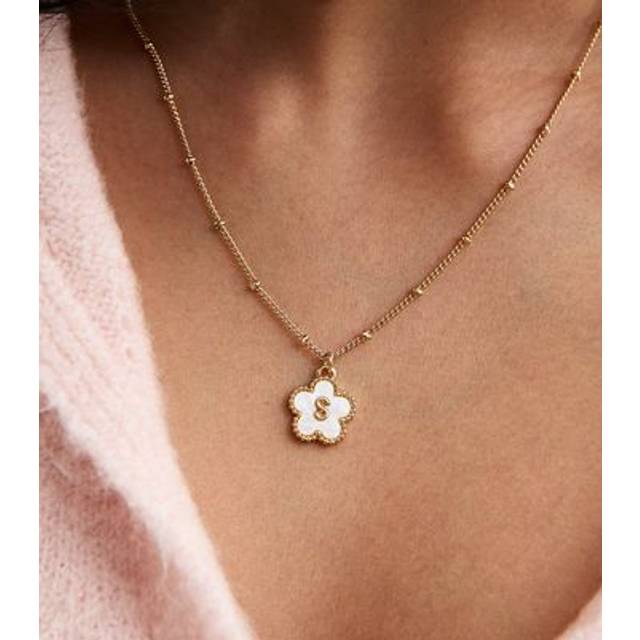 New Look 18ct Gold Plated Initial S Flower Necklace