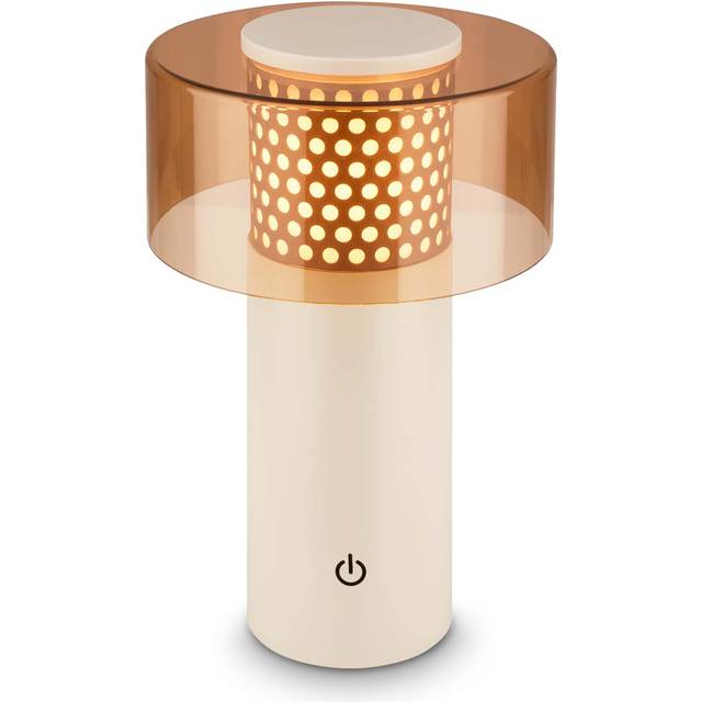 Briloner LED-bordslampa med batteri Brilo unplugged Gila, brun/grå, 21 cm dimbar, Aluminium / grå / zink, Metall, Modern