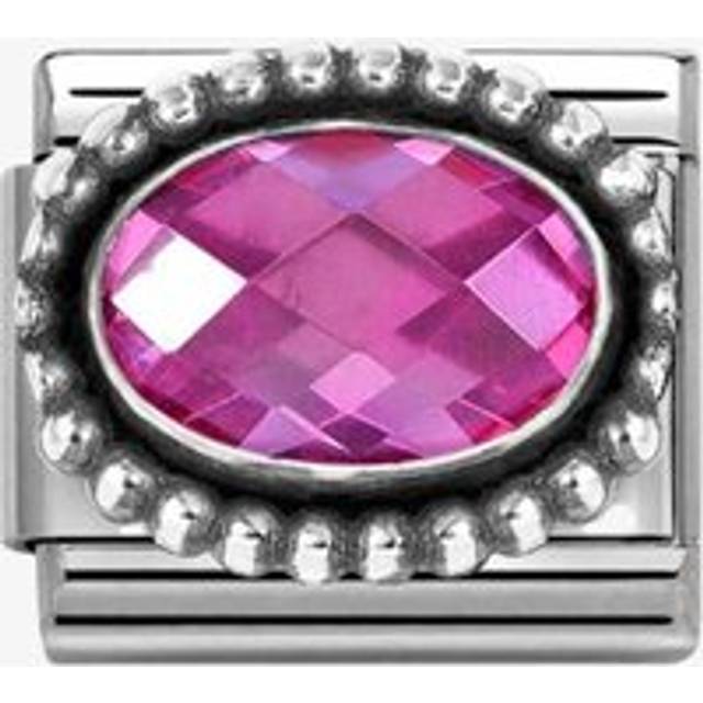 Nomination Stainless Steel & Silver Emerald Fuchsia Pink Cubic Zirconia Oval Beaded Charm 330607/030