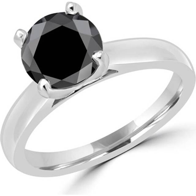 Majesty Diamonds MD160319-6 1.9 CT Classic 4-Prong Round Black Diamond Engagement Ring in 14K White Gold, Size 6