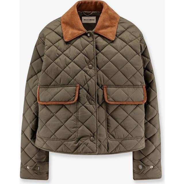 Quilted nylon jacket with suede details - MIU MIU - gender_Woman - Green (42)