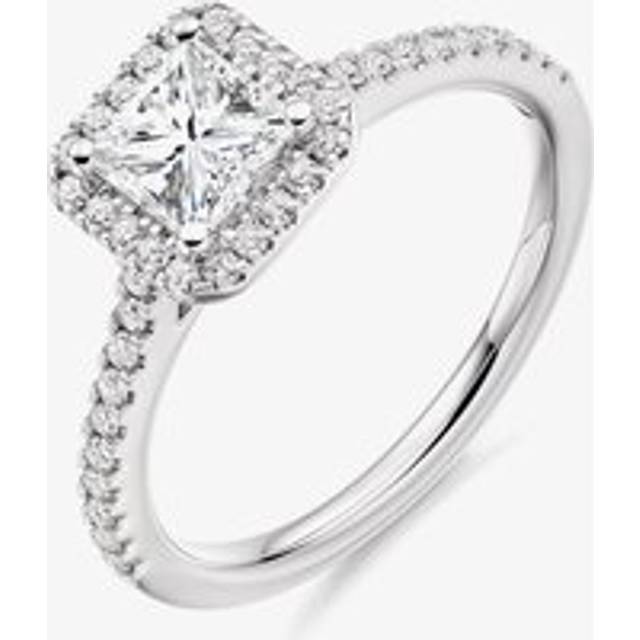 Platinum 0.85ct Princess-Cut Diamond Halo Engagement Ring (M) ENG4038+HENIG - Silver