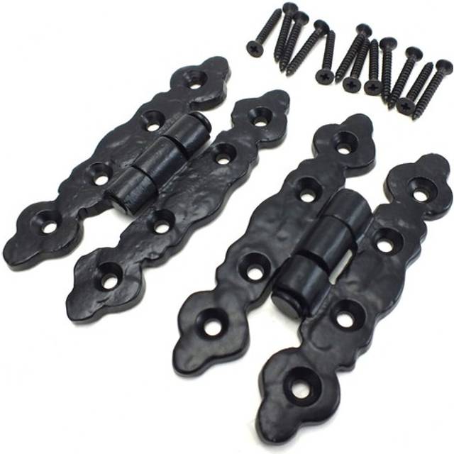 2x Fancy Black Antique Hinges &screws 90mm Butterfly Door Shed Gate Classic Pair