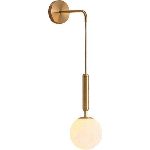(As show, One size) Modern E27 Hanging Glass Shade Wall Sconce, Nordic Minimalist Bedside Wall Lamp For Bedroom Living Room Aisle (white Brass)
