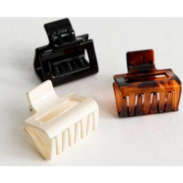 New Look Pack of 3 Dark Brown Rectangle Shiny Bulldog Hair Clips