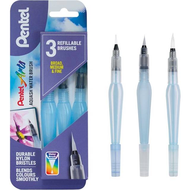 Pentel Arts Aquash Water Brushes - Broad Medium and Fine (Pack of 3)