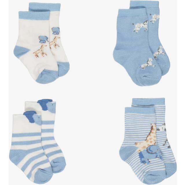 Mayoral Newborn Blue Cotton Safari Animal Baby Socks (4 Pack) - 18 month