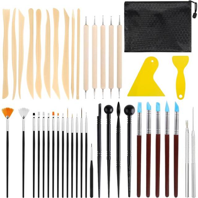 Kit of 44 Clay Pottery Tools - Modeling, Complete Set for DIY Artist, Ceramics, Crafts, Embossing Art & Modeling