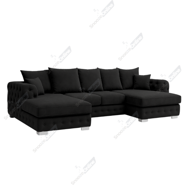 (Black Velvet) SNOOZE Large Corner U Shape Sofa Velvet Ashton Scatter Back Sofa