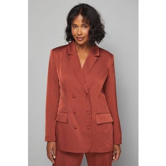 Wallis Longline Double Breasted Blazer In Rust - rust - 10