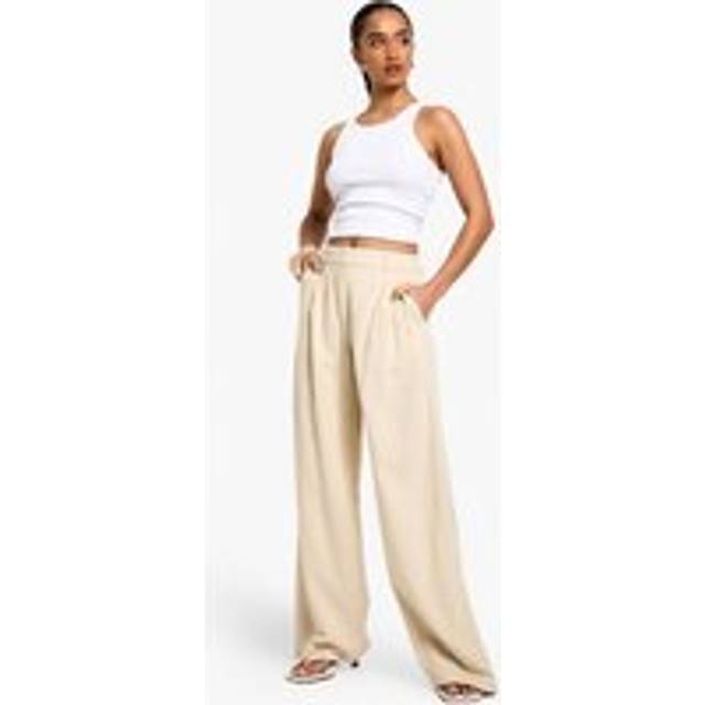 Womens Petite Linen Look Straight Leg Trousers - Ecru - 6
