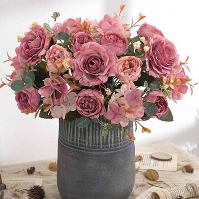 SHEIN 1/3PCS Artificial Flower, 6-Head Hydrangea, Hibiscus Rose Bouquet, Home, Bedroom, Vase, Decoration, Dining And Living Room Decorations, Wedding Decora