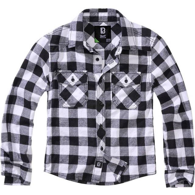 Brandit Kids Check Shirt Flannel Cotton Straight Cut Long Sleeve White/black