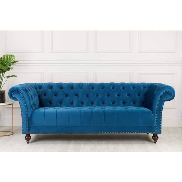 Chesterfield Sofa 3 Seater Birlea Chester Blue Velvet Studded Settee
