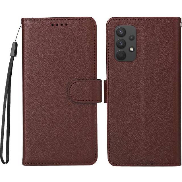 (Brown) Flip Case for Samsung Galaxy A32 5g Wireless Charging Magnetic Car Mount Crad Slot Wallet