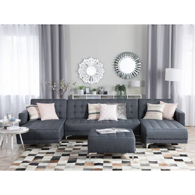 Beliani 5 Seater U-shaped Modular Fabric Sofa Dark Grey Aberdeen, Grey