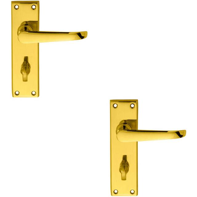 2X Pair Straight Victorian Lever On Bathroom Backplate 150 X 42mm Brass - One Size