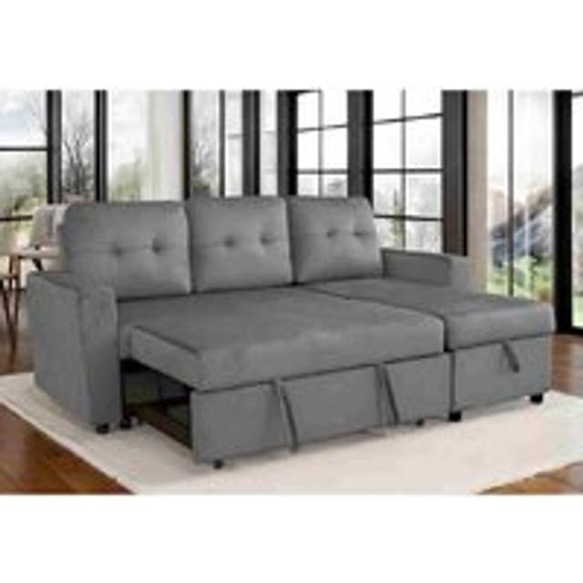 Avery Velvet Reversible Corner Sofa Bed With Storage Chaise - Grey - One Size