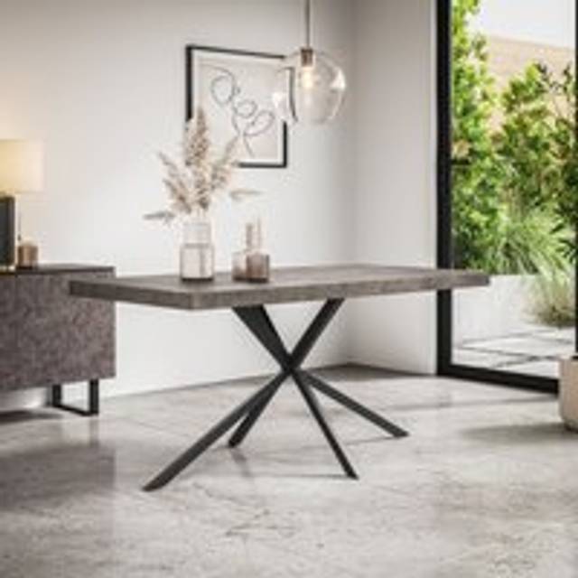 Donni 4-6 Seater Dining Table w Black Legs - Grey - One Size