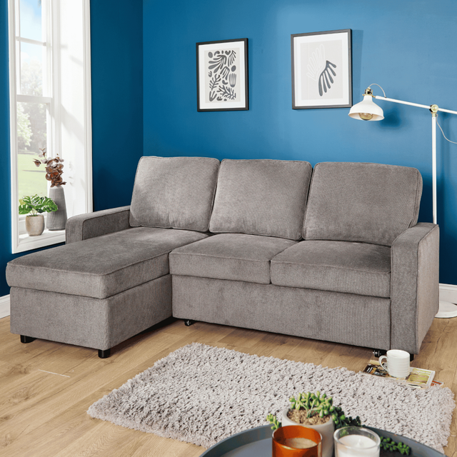 Sectional Corner Sofa Pull-Out Sofa Bed Sleeper Couch Upholstered - Grey - One Size