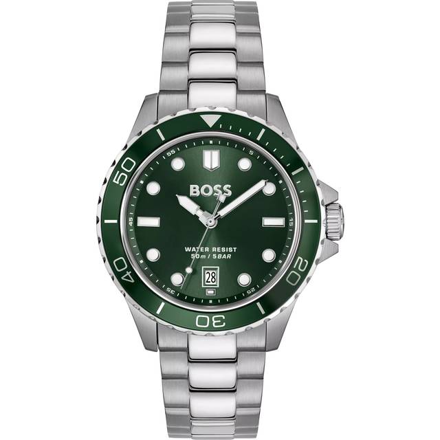 BOSS Mens Troper Sport Green Stainless Steel Bracelet Watch 1514294
