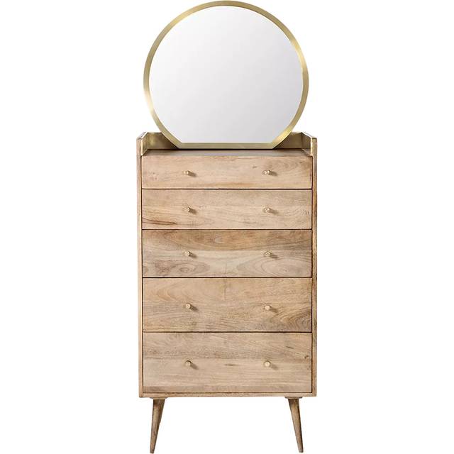 Swoon Fresco 5 Drawer Tallboy Chest with Mirror, Oak