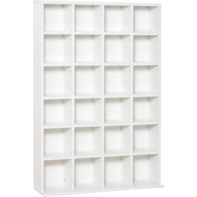 HOMCOM 480 CD / 312 DVD Storage Shelf Rack Media Storage Unit Shelves Racks Wooden Bookcase Display Unit with 4 Adjustable Shelves White Aosom UK