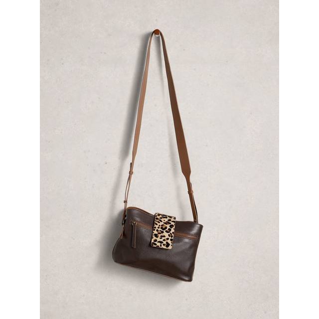 White Stuff Tabby Animal Print Closure Leather Cross Body Bag, Brown/Multi