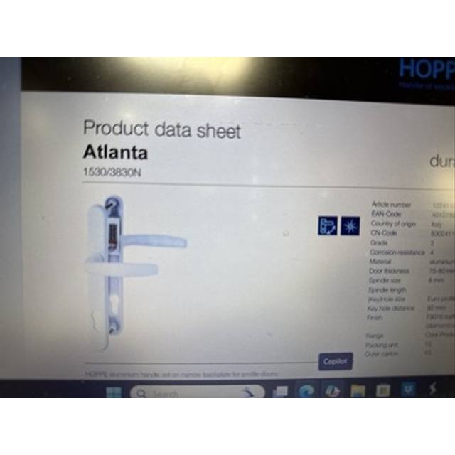 Hoppe Duraplus Atlanta Lever Handle Set White 1530/3830n Refs50