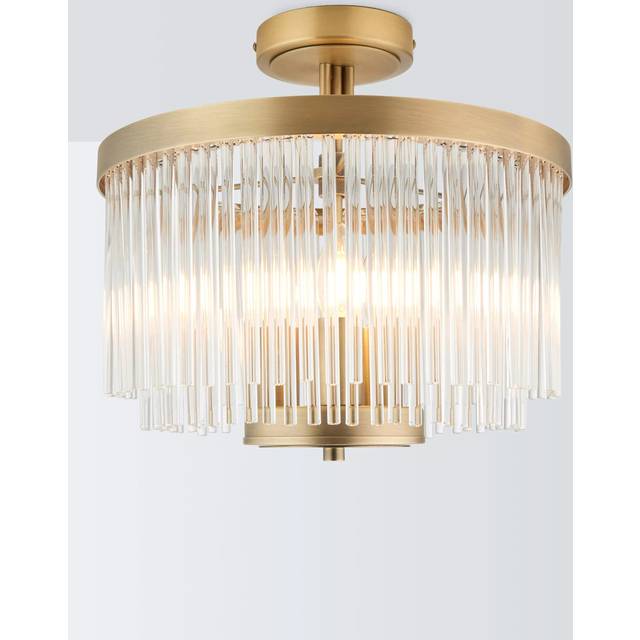 John Lewis Lexton 3 Arm Semi Flush Glass Ceiling Light, Brass