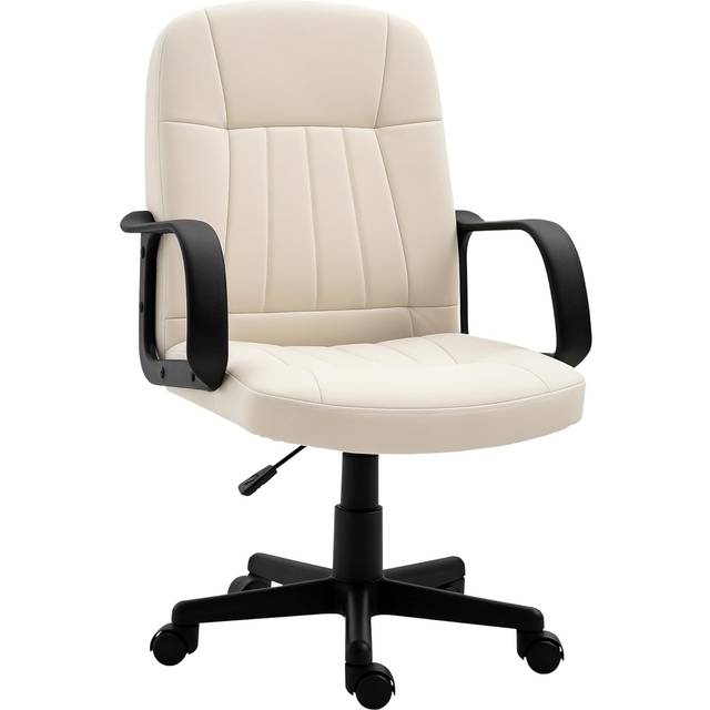 Homcom 360° Swivel Home Office Chair with Armrests: Cream - Black