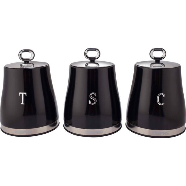 GEEPAS 3-Piece Tea Coffee Sugar Canisters Set in Black, Black