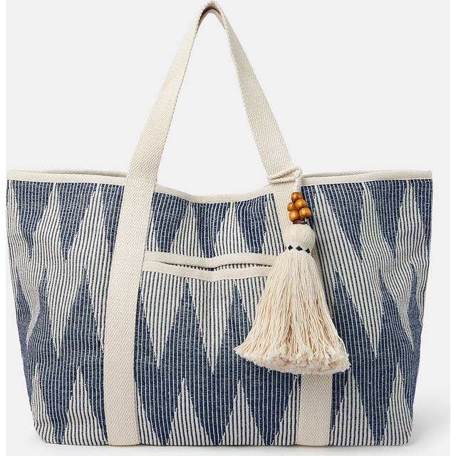 Accessorize Chevron Canvas Beach Bag In Blue - One Size
