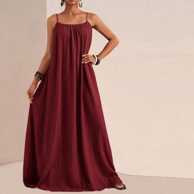 Slaydiva Plus Size Solid Color Sleeveless Dress, Casual Holiday Style Maxi Dress Long Dress Summer Dress Maroon Maxi Dress Burgundy Maxi Dress Maroon Dress Max