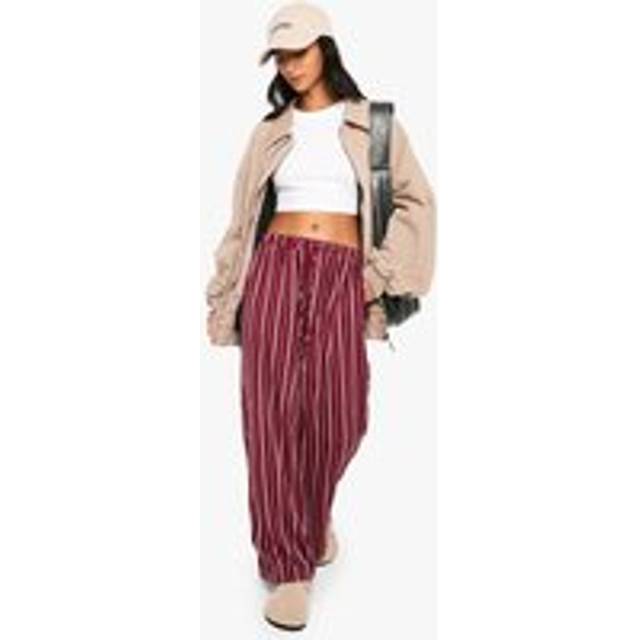 Womens Petite Pinstripe Wide Leg Drawcord Waist Trousers - Red - 12