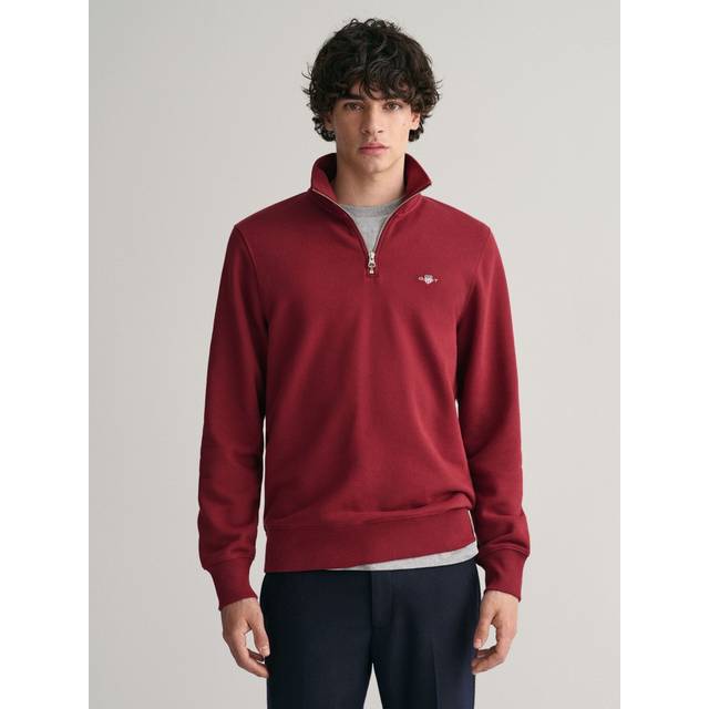 Men's GANT Mens Regular Fit Shield Logo Half Zip Sweatshirt - 604 Plumped Red - Size: 42