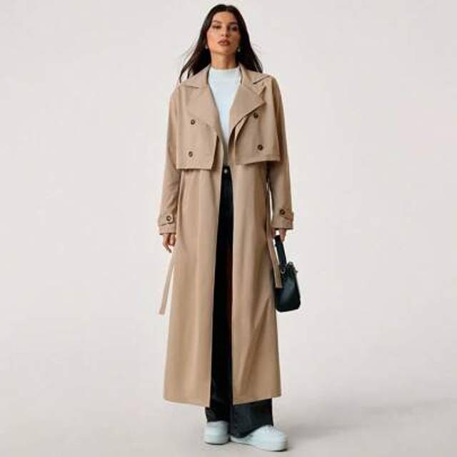 SHEIN Women Casual Spring/Autumn Lapel Trench Coat,Fall Women Clothes,Going Out Outfits