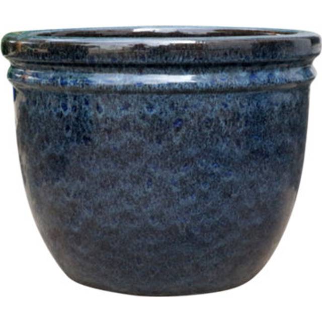 Verve Blue Marble Clay Glazed Plant Pot (Dia) 36Cm, (H)27Cm, 17L - One Size