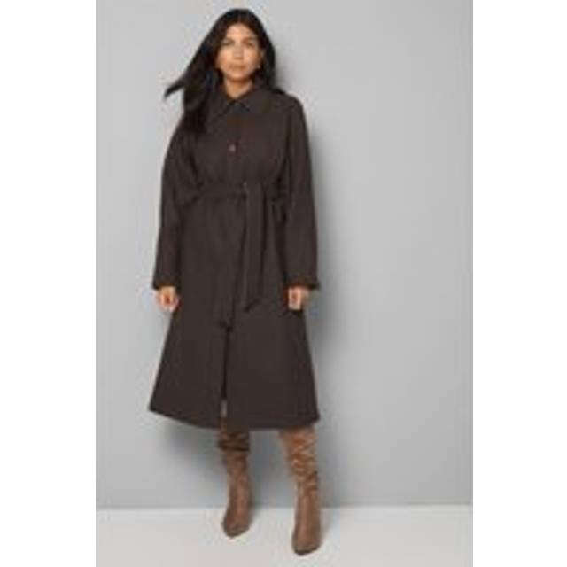 Wallis Wool Blend Belted Longline Coat In Chocolate - chocolate - 8