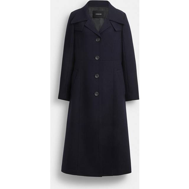 Long Wool Trench Coat - Navy Blue - X-Small